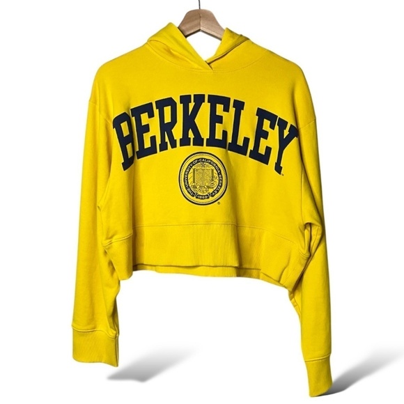 ZARA BERKELEY Cotton Graphic Cropped Hoodie in Golden Yellow US Sz M - Picture 3 of 10